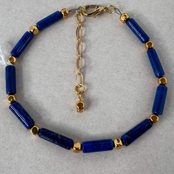 🌞HAND CRAFTED BRACELET Lapis Lazuli Tubes Gold Spacers Lobster Claw Clasp NWT - Picture 3 of 15